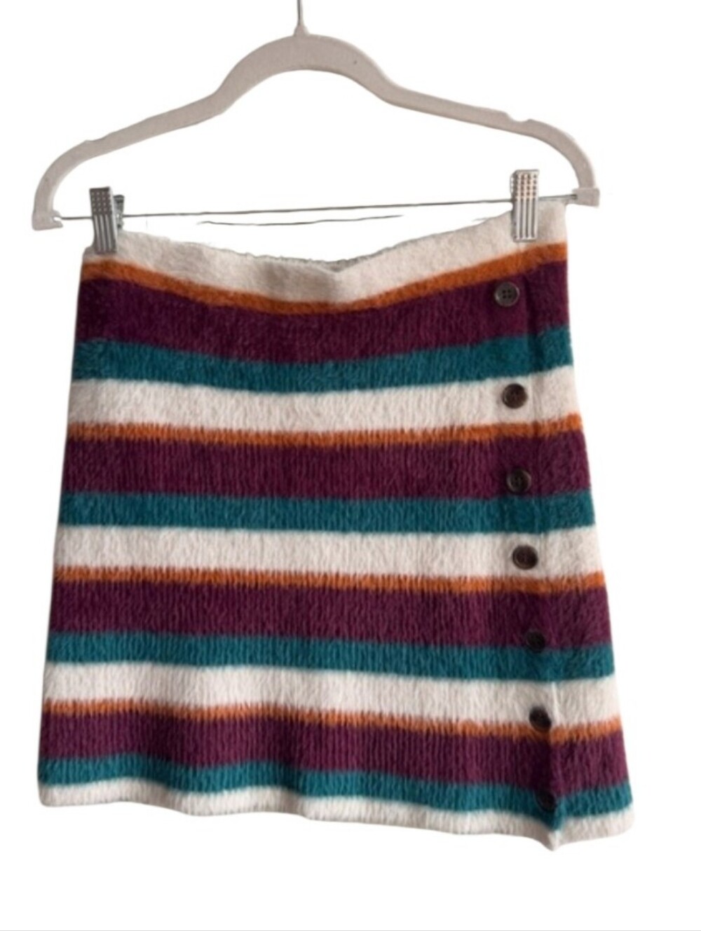 Free People Striped Fuzzy Mini Skirt in Teal, Plum, White & Orange